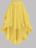 Women's White Ruffle Hem Skirt, Retro Black Layered A-Line Skirt