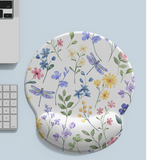 1pc White Floral Print Wrist Rest Mouse Pad, Milk Silk Fabric, Rubber Base, Suitable For Various Sizes Of Mouse