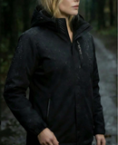 Women's Solid Black Zip-Up Outdoor Hiking Jacket With Pockets & Letter Detail