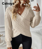 Calvaya Cable Knit Drop Shoulder Crossover Knit Pullover Fall Winter Sweater