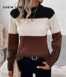 SHEIN LUNE Women's Colorblock Long Sleeve Casual Pullover Sweater, Autumn/Winter Jumper For Woman