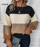 SHEIN LUNE Color Block Drop Shoulder Knit Pullover Fall Winter Sweater