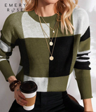 EMERY ROSE Cut And Sew Drop Shoulder Sweater,Long Sleeve Tops Knit Pullover Fall Winter