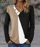 SHEIN LUNE Colorblock Button Detail Drop Shoulder Tee Graphic Tees Women Tops