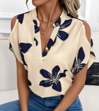Clasi Solid Cold Shoulder Split Sleeve Blouse White Shirt