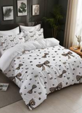 3pcs Leopard Print Bow & Heart Print Duvet Cover Set