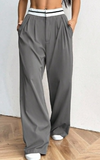 Contrast Pocket Casual Plus Size Wide Leg Pants In Fall/Winter
