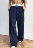 Contrast Pocket Casual Plus Size Wide Leg Pants In Fall/Winter