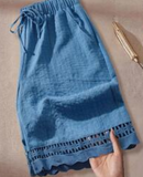 Plus Size Solid Color Elastic Waist Drawstring Casual Hollow Out Summer Shorts