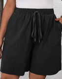 Plus Size Women's Solid Color Drawstring Waist Pocket Loose Casual Shorts