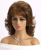 Ladies' 12-inch Natural Fluffy Brown Short Curly Hair Wig With Side Swept Bangs, Suitable For Daily Wear