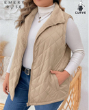 EMERY ROSE Plus Size Women Solid Color Zipper Front Pocket Thermal Lined Sleeveless Casual