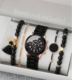 5pcs/Set Women's Silicone Strap Fashion Simple Numeric Scale Dial Quartz Wrist Watch + Bracelet Set