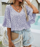 Breezaya 1pc Women's Short Sleeve V-Neck Shirt, Minimalist And Fashionable, Suitable For Summer