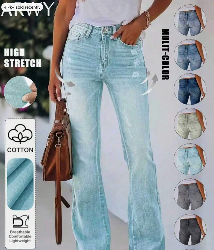 ARWY Ombre Skinny Elegant Flared Jeans, Versatile Casual Wear For Daily, Night Out, Vacation, Suitable For
