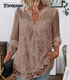 Breezaya Embroidered Chiffon Casual Loose Long Sleeve Shirt Fall Cloth For Women