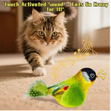 Interactive Cat Toy - Realistic Chirping Sound, Artificial Feathers, Soft Feather Wand, Handmade Design, Solo
