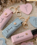 Personalized Lipstick Pouch Keychain, Lipstick Box With Mirror, Custom Name Anti-Loss Lipstick Storage Bag,