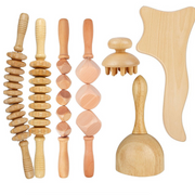 7 pcs Anti Cellulite Massage Set, Wooden Roller Lymphatic Drainage Tool