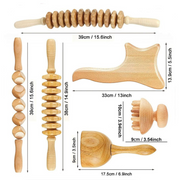 7 pcs Anti Cellulite Massage Set, Wooden Roller Lymphatic Drainage Tool