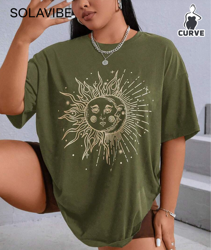 Solavibe Plus Size Pattern Printed Round Neck T-Shirt