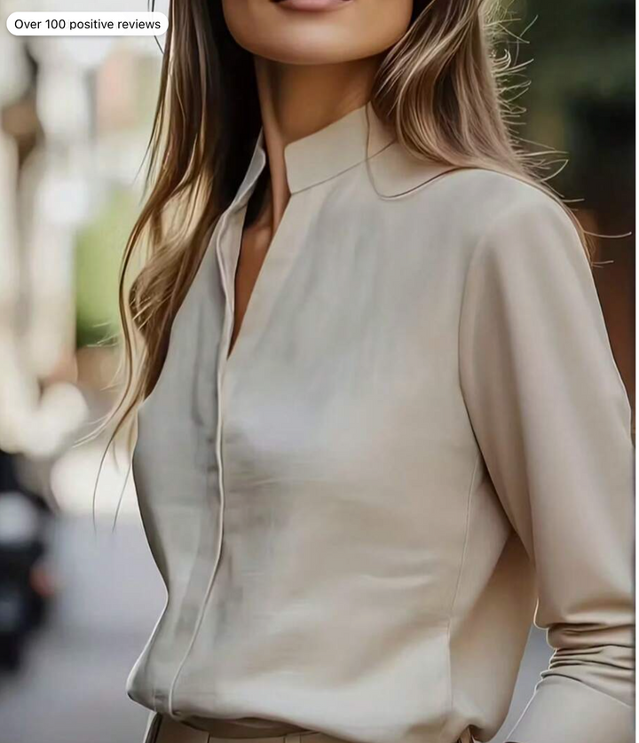 European And American Fashion Minimalist Solid Color Commuter Shirt, Satin Collar Design,