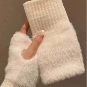 2 Pairs Of Women's Fingerless Gloves - Soft, Warm Winter Gloves With Striped Cuffs, Black And White