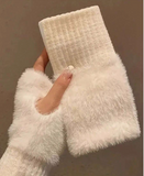 2 Pairs Of Women's Fingerless Gloves - Soft, Warm Winter Gloves With Striped Cuffs, Black And White