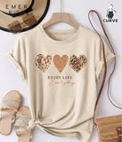 EMERY ROSE Plus Size Women Casual Sunflower & Leopard Print Short Sleeve Round Neck T-