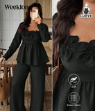 Weeklong 2pcs Plus Size Square Neck Ruffle Hem Floral Decor Top And Pants Set