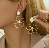 A Pair of Floral-pieced Drop Earrings with Faux, Elegant in Style,