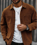 Lightweight Corduroy Polyester Men's Casual Shirt Jacket, Turndown Collar Button Long Sleeve