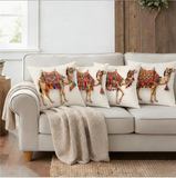 2D Flat - 4-Pcs Bohemian Ethnic Style Tassel Camel Pillow Covers, 2D Flat Printing, Single-Sided Peach Skin Fabric, for Modern Fabric Sofa, Indoor Decoration, Party Decor, Gift Cushion Covers. Zipper Closure, Machine Washable