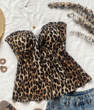 Women's Vacation Leopard Print Ruffle Splice Tie-Front Bow Blouse,Fall Women Clothes,Halloween Customs