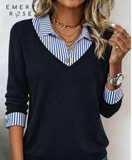 EMERY ROSE Women Casual 2 In 1 Patchwork Top, Versatile For Daily Wear