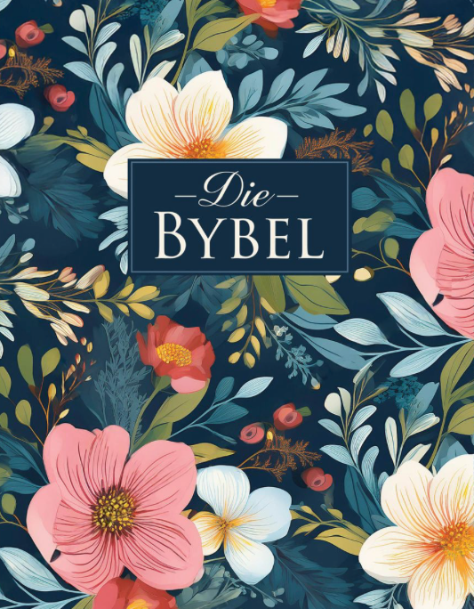 NLV Donkerblou Blomme Kunsleer Joernaal-Bybel