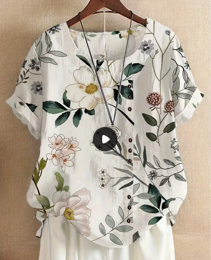 2025 Summer Retro Floral Print Loose Casual Shirt with Short Sleeves, Suitable for Women's Leisure or Long Vacation Beachwear