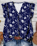 Women's Blue Floral Print Casual Shirt, a Chic Summer Blouse Perfect for Outings