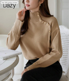 DAZY Solid Color Asymmetric High Neck Loose Women Sweater,Fall Clothes