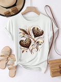 EMERY ROSE Women's Plus Size Brown Short Sleeve T-Shirt Featuring Leopard Heart Plant Pattern