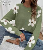 EMERY ROSE Floral Pattern Drop Shoulder Sweater,Long Sleeve Tops Knit Pullover