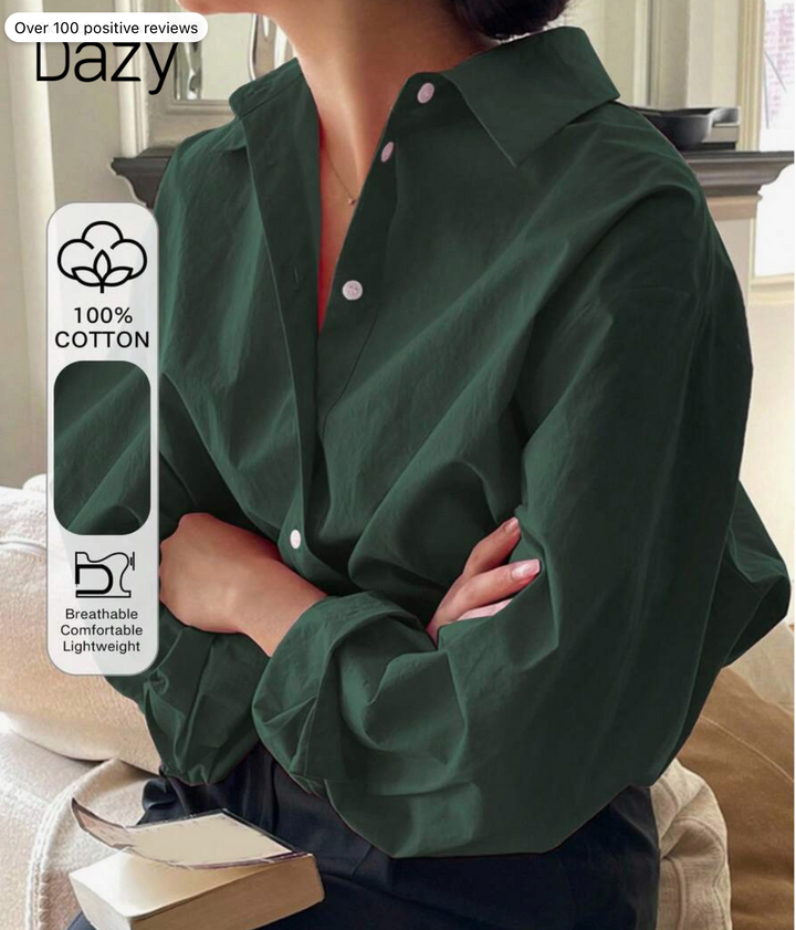 DAZY Women Single-Breasted Long Sleeve Casual Office Shirt, Solid Color