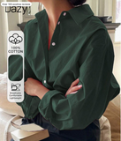 DAZY Women Single-Breasted Long Sleeve Casual Office Shirt, Solid Color