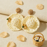1 Pair IMOLI Women' Plated Raffia Woven Earrings - Hat-Shaped Pendant with Geometric Flower Drop, Suitable for Parties, Banquets, Year-Round Wear, Elegant Gift for Weddings, Proms, Special Occasions ( Ear)