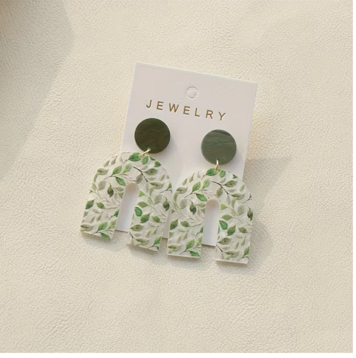 U Shape Colorful Pattern Acrylic Dangle Earrings Boho Vacation Style Trendy Holiday Earrings