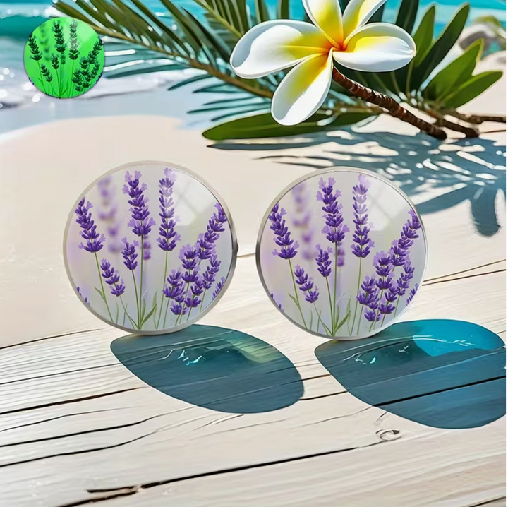 Glow-in-the-Dark Lavender Earrings - Hypnotic Purple & White Design, Alloy with Glass Inlay, Perfect for Casual Attire or Gifts, All-Season Fashion Accessory, Cute Earrings