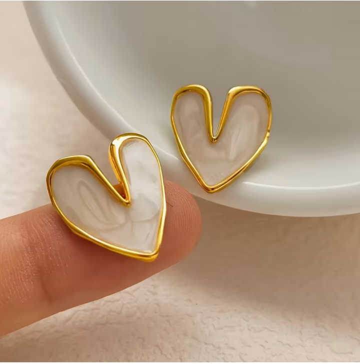 A Versatile Pair of Enamel Heart Stud Earrings