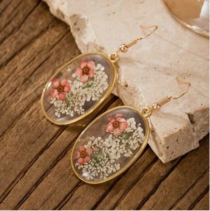 1Pair Fashion Bohemian Elegant Flower Drop Earrings for Women Spring And Summer New Real Flower Earrings Suitable for Daily Dance Banquet Holiday Mother'S Day Graduation Season Jewelry Additions Gift, Without Battery