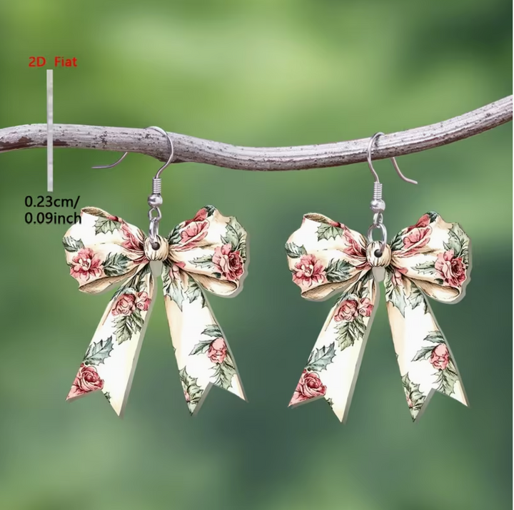 2D Flat - 1 Pair 2D Flat-1Pair Cartoon Bow Floral Pattern Acrylic Pendant Drop Earrings, Elegant Easy Style Women'S Daily Vacation Wear Jewelry Ear Additions Suitable for Daily Wear