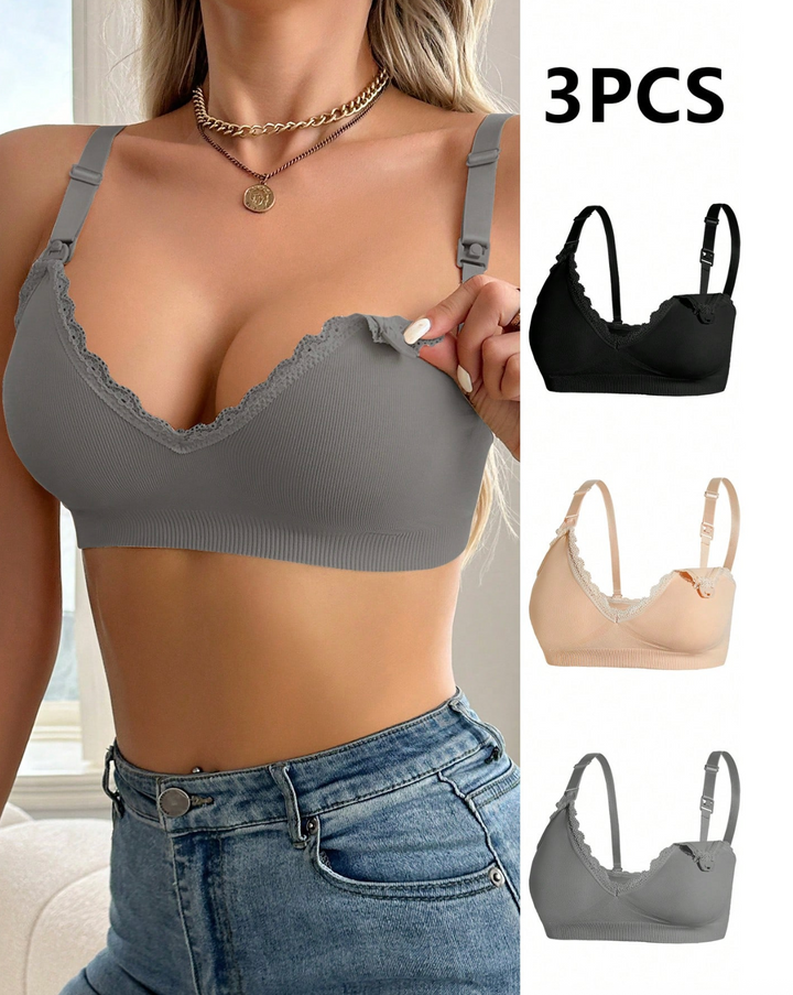 Moonlight&Mama 3pcs Seamless Maternity Solid Color Nursing Bras Set Maternity Padding Maternity